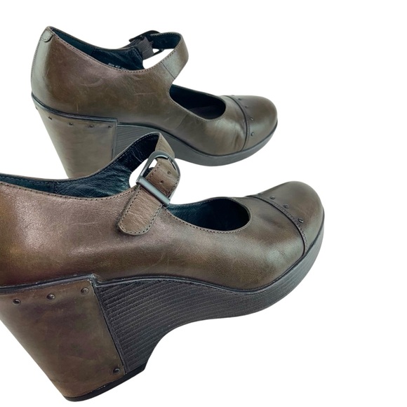 Dansko Fanny Wedge Mary Jane Wedge Heels in Brown Leather - Picture 3 of 8